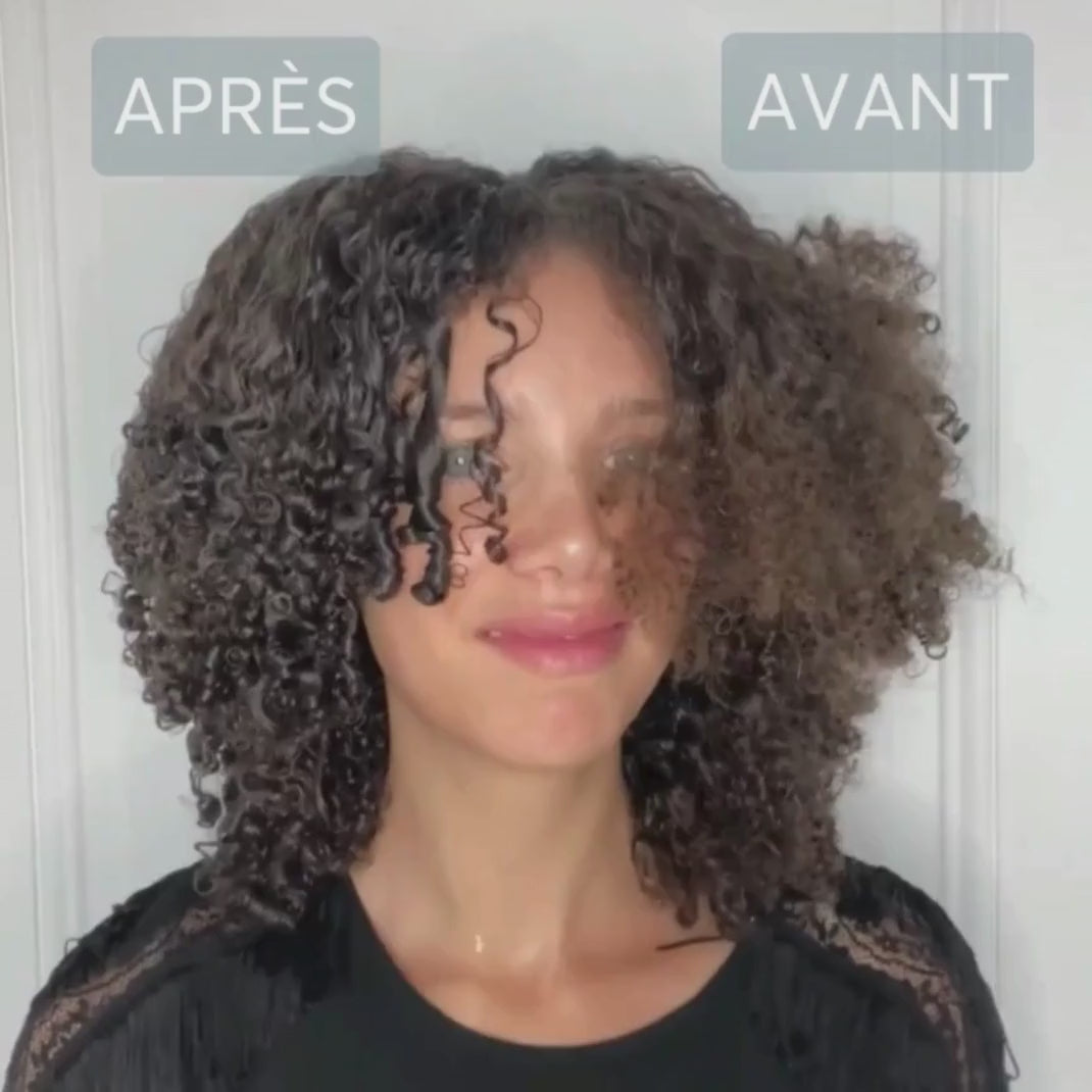 Démo avant après de la routine cheveux bouclés